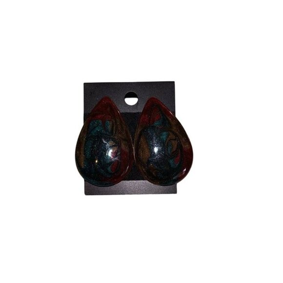 Vtg Multicolor Tear Dropped Earrings, Statement Oversized Retro 1980s 1990s - Picture 1 of 3